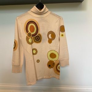 Catherine Malandrino 100% Merino Wool 3/4 Sleeve Light Yellow Turtleneck Sweater